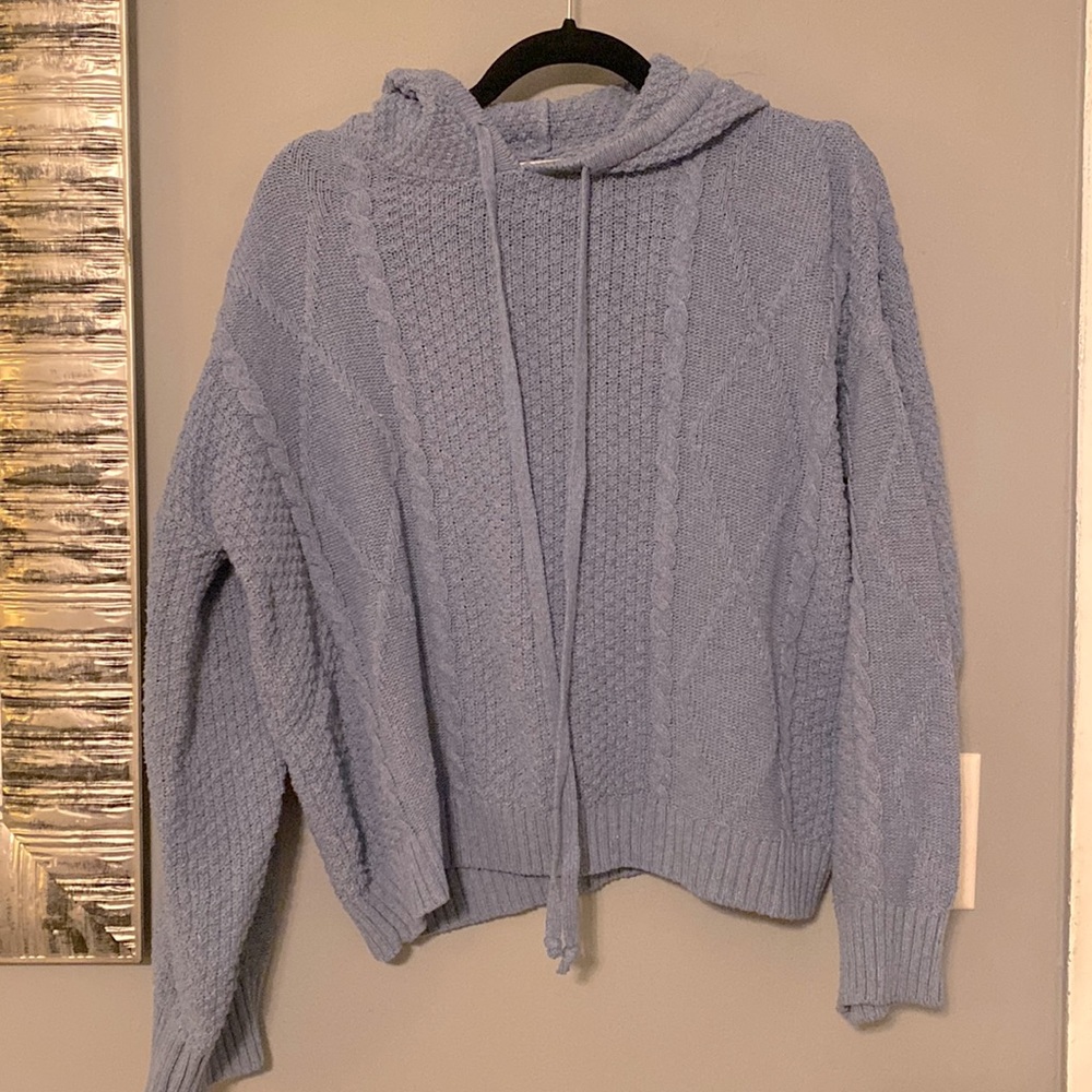 BOHO blue knit hoodie // SZ L (fits like M)